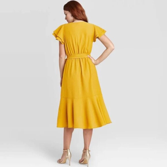 A New Day Mustard Gold Yellow Midi Wrap Dress L/Large - Picture 7 of 7